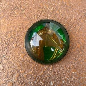Vintage antique rosette bubble glass/ brass horse pendant brooch pin